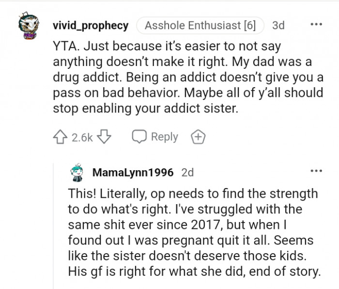 Being an addict does not give you a pass