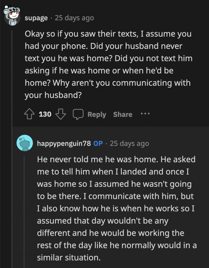 There are a lot of assumptions going on in their marriage and not a lot of communication