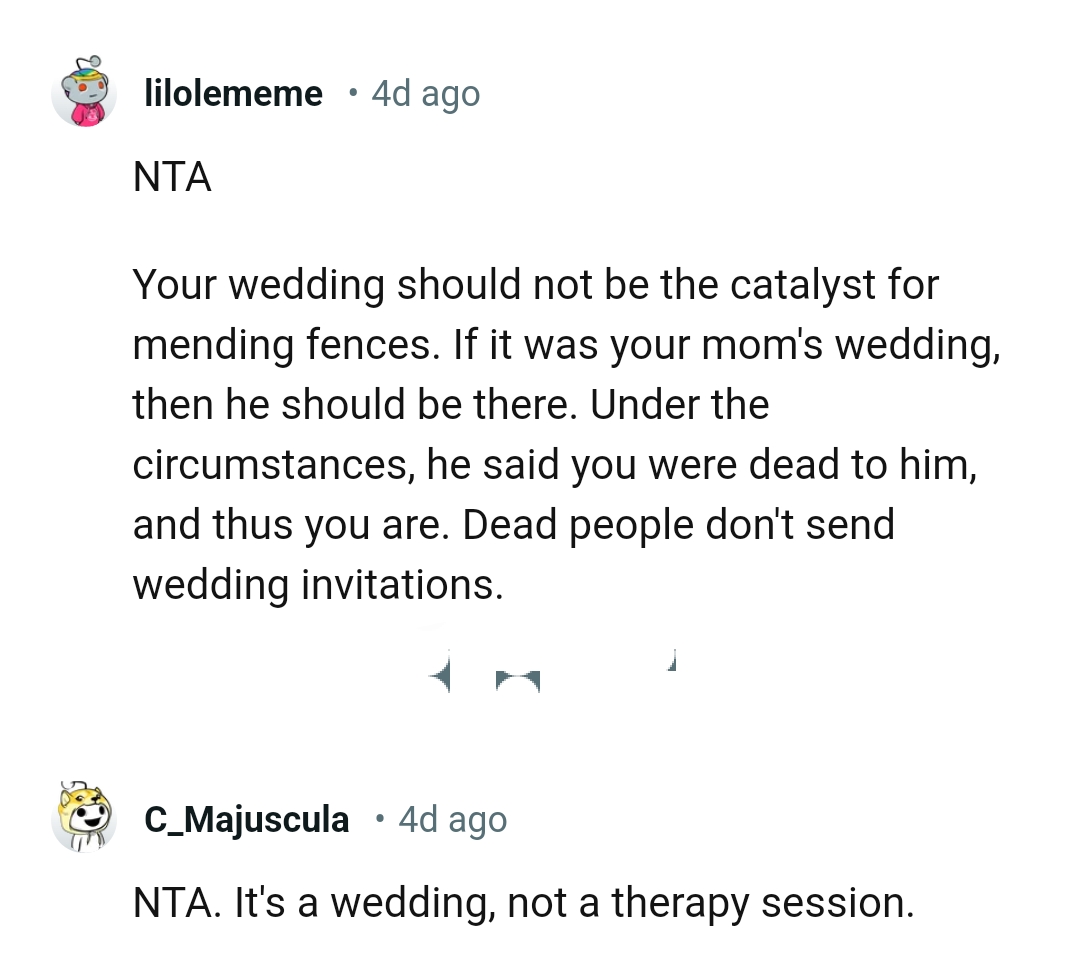 Dead people disend wedding invitations
