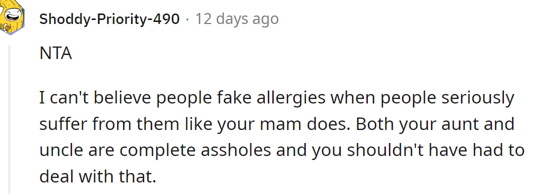 If the aunt fakes her allergies, it says a lot about her character.