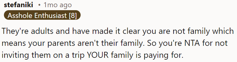OP is not obligated to invite them on a trip.