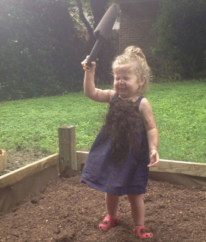 10. My kid is helping with the vegetable garden.