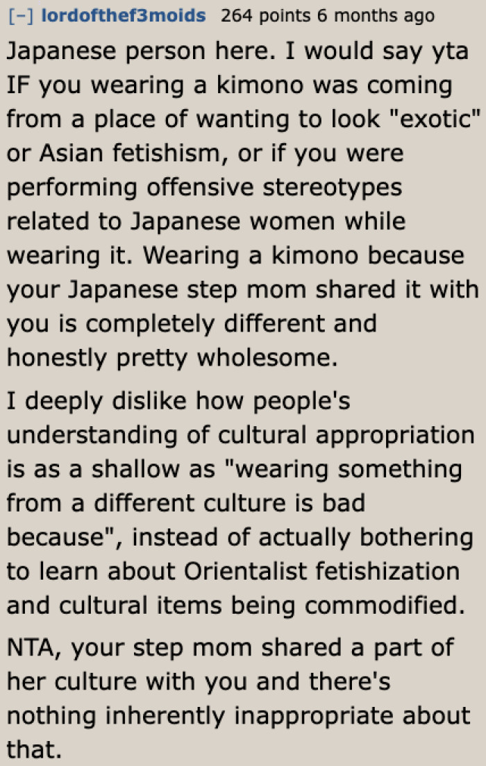 It would only be inappropriate if she wore it to achieve an exotic Asian look.