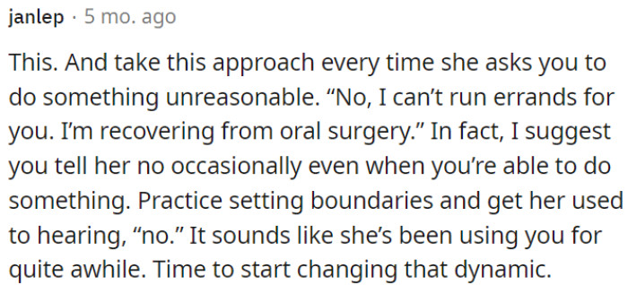 It's Important for OP to Establish and Maintain Healthy Boundaries with His Mom, Even if It Means Saying 