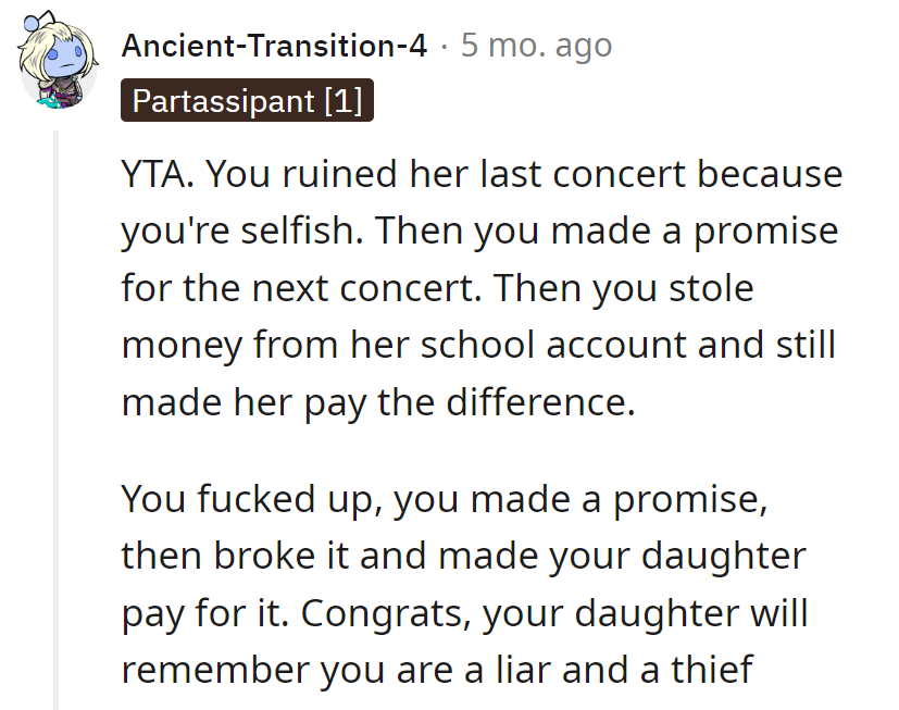 Concert chaos, broken promises, school account raid—a drama queen in the third person.