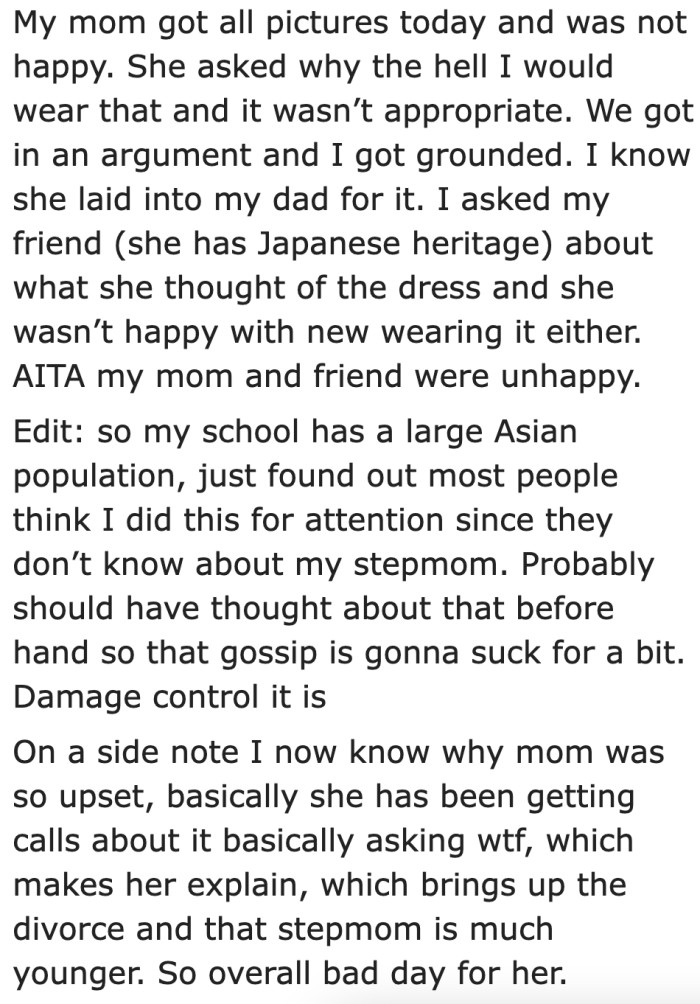 OP's mom saw her pictures and wasn't too happy.