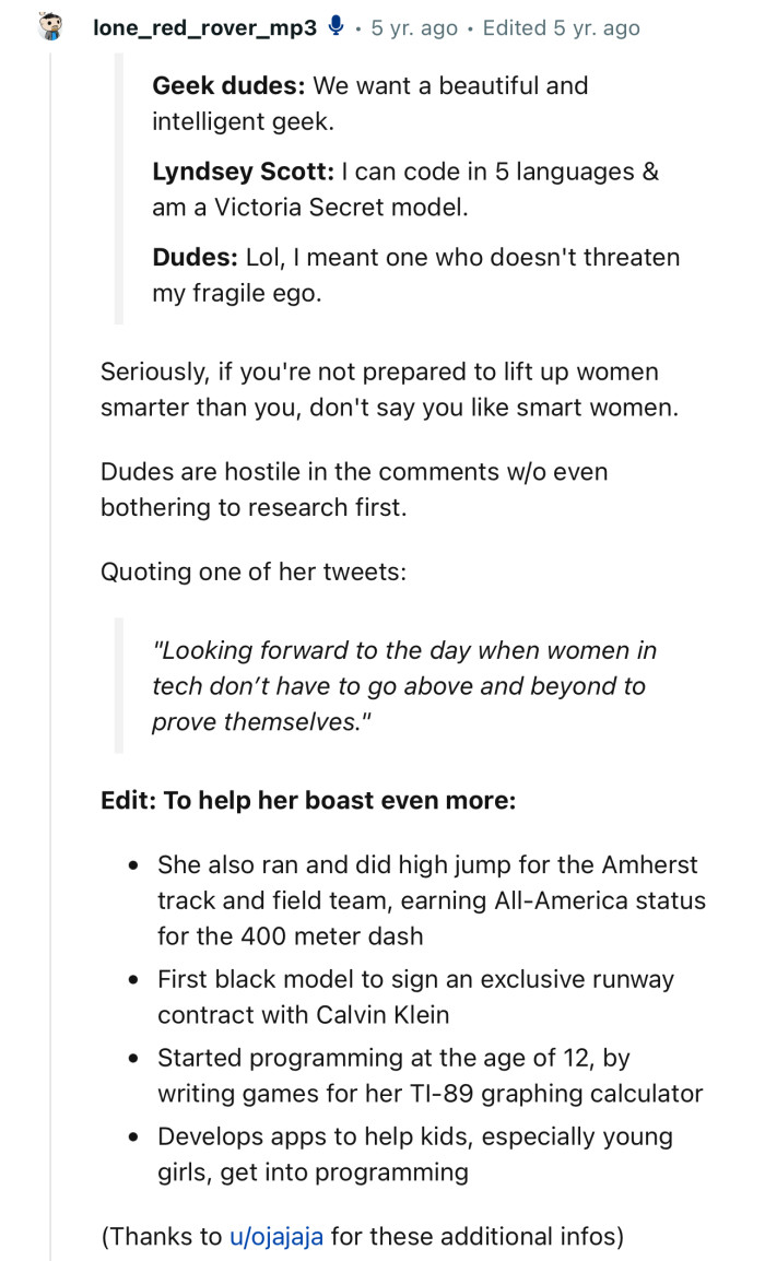 “Dudes are hostile in the comments without even bothering to research first.”