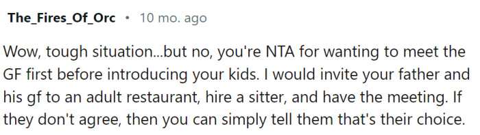 OP is right for wanting to meet this girlfriend alone first.