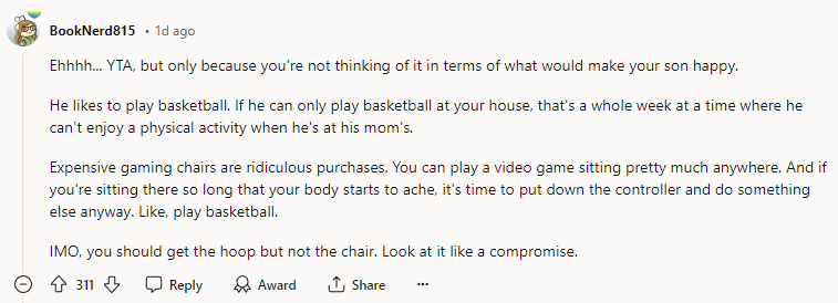 YTA - IMO, You Should Get the Hoop but Not the Chair. Look at It Like a Compromise.