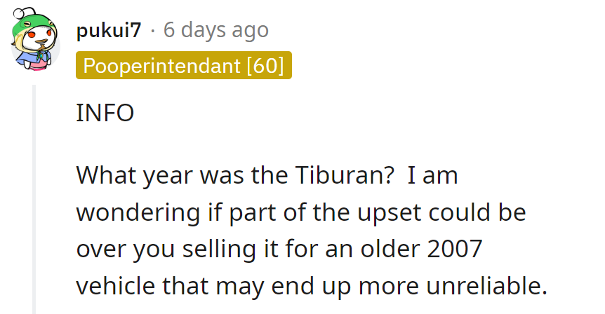 Tiburon's age might fuel the drama. Trading up to an '07 adds spice to the reliability debate!