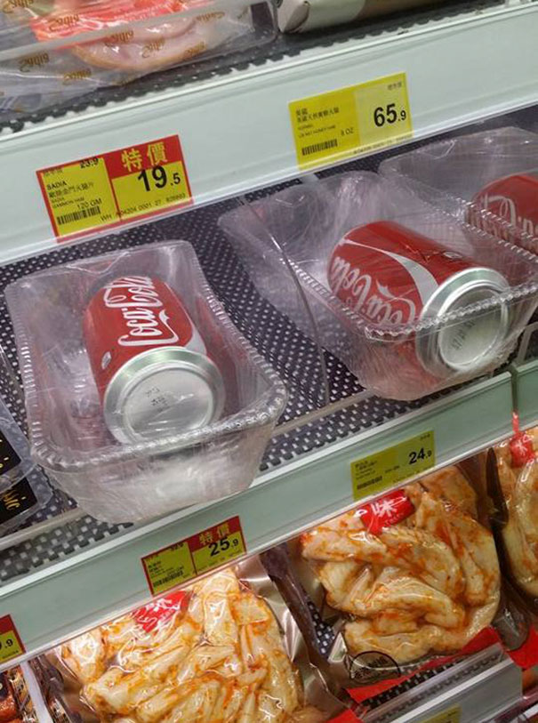 1. Coke cans are individually wrapped.