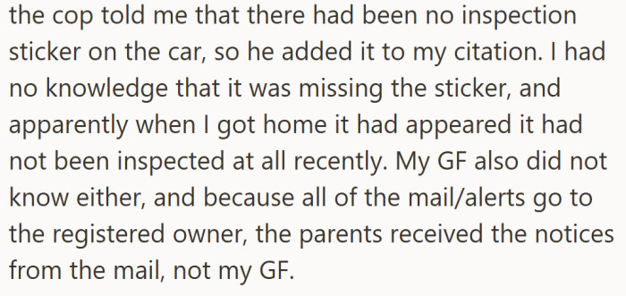 That’s when the real surprise hit — the car wasn’t just ticketed, it was overdue for inspection.