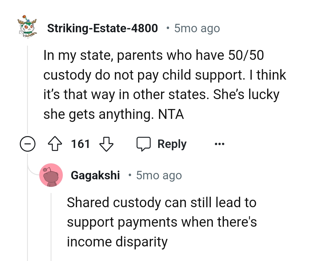 Shared custody can still lead to support payments