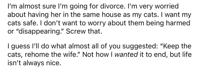 Looks like he's fully deciding on divorce.