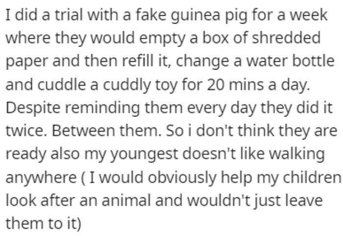 OP tested his kids with a fake guinea pig, and they failed terribly