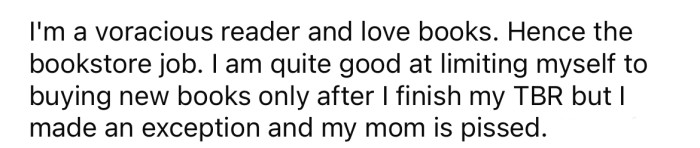 The Redditor says she loves to read and has a vast collection of books.
