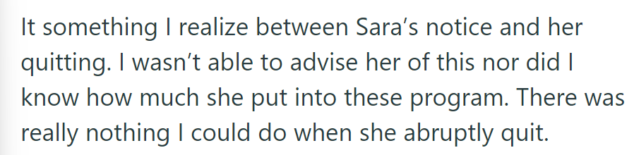 He couldn't advise Sara on her investments or how much she had contributed, leaving him powerless when she abruptly quit.