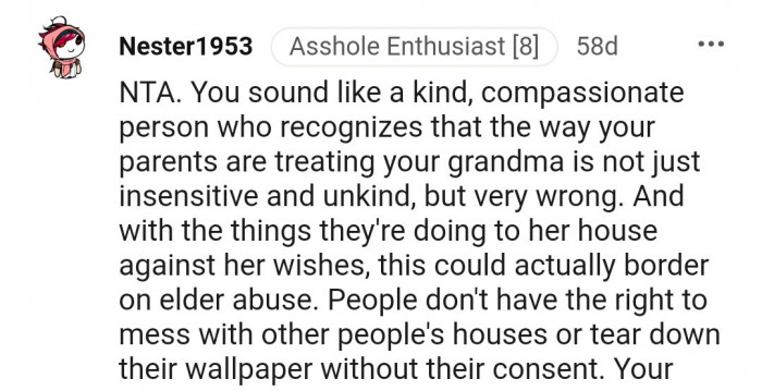 7. What OP's parents are doing borders on elder abuse