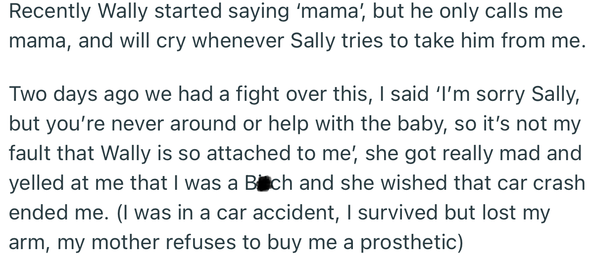 Apparently, the baby is not only attached to OP, but now calls her 'Mama.' This has made OP’s sister very upset
