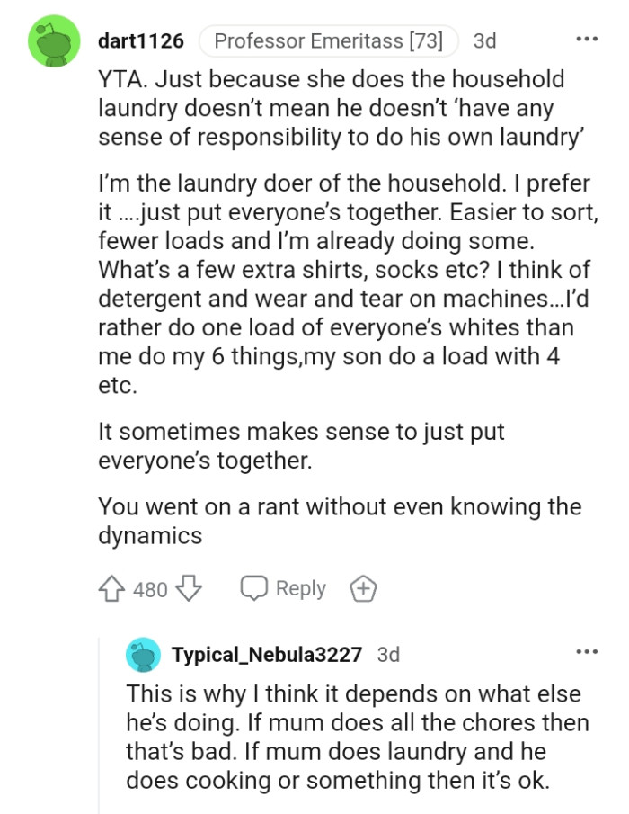 It sometimes makes sense to just put everyone's laundry together