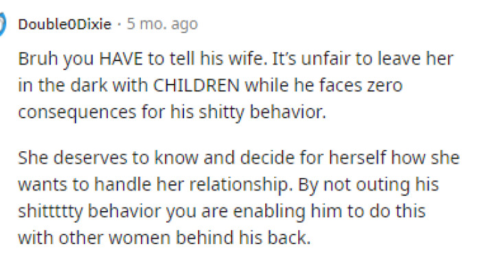 It seems like almost everyone in this comments section is on the same page about the wife situation.