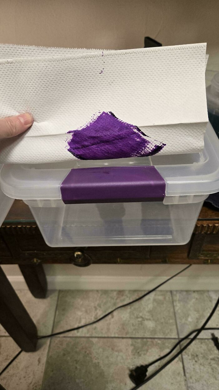 "Storage Bin Handle And A Swatch Of Custom Purple I Mixed For A Client 💜"