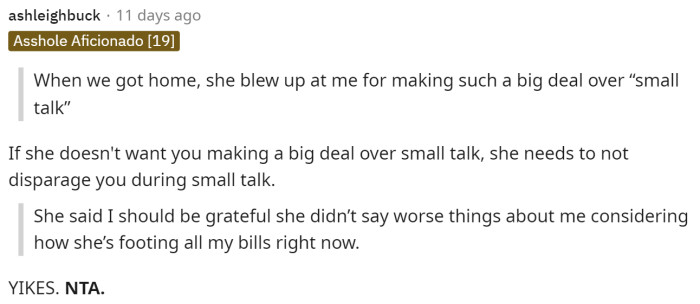 People automatically started bringing out the details from his post and explaining why he was in the right and she was in the wrong.