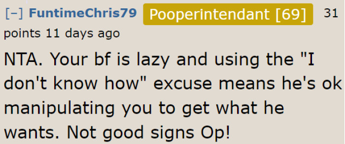 The boyfriend is already showing all the red flags at this point.