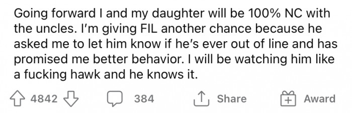 OP did agree to give her FIL another chance to redeem himself and have a relationship with his granddaughter. But she says she will be watching him 