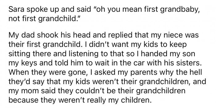 OP confronted her parents about what they said, and things escalated from there.