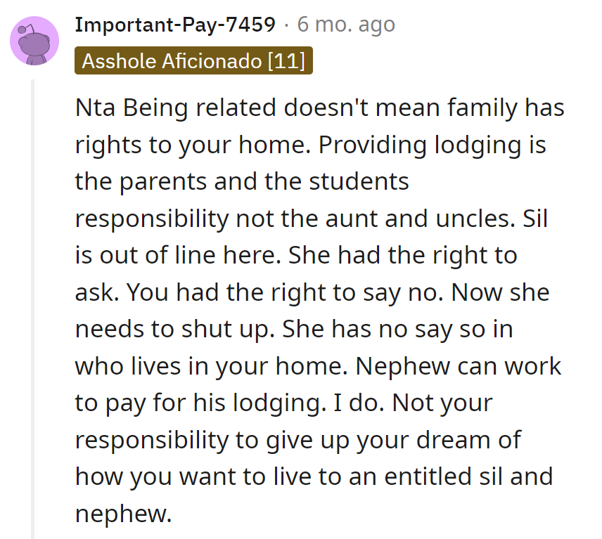 SIL's request is like trying to order room service in someone else's dream house. Time for her to check out of the entitlement suite!