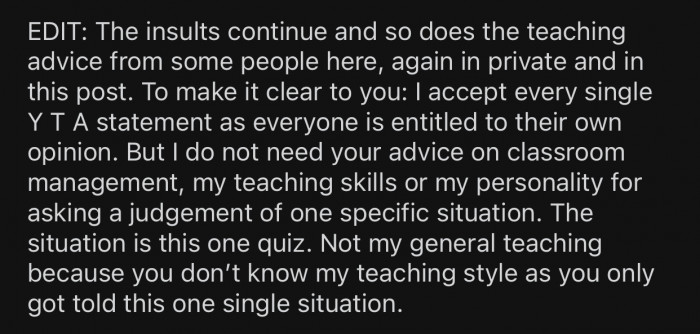 The post was about the quiz issue, but people are making it about OP.