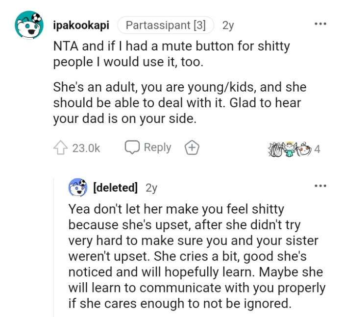 The OP's aunt is an adult and should be able to deal with it