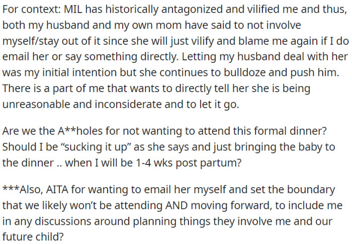 OP has a history of conflict with her MIL, and there's a desire to communicate directly with her about their decision and boundaries.