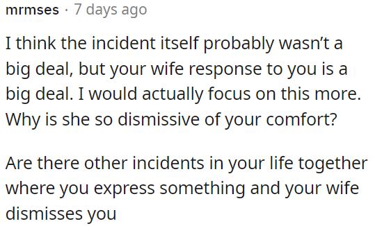 OP's wife's response is concerning.