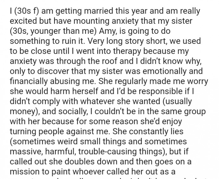 She regularly made the OP worry she would harm herself