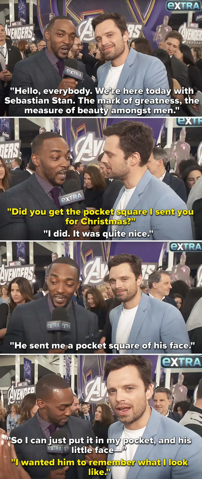 9. When Sebastian Stan said that he sent Anthony Mackie a little something.