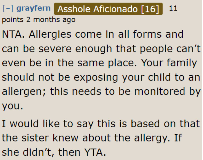 This family shouldn't expose the kid to allergens.