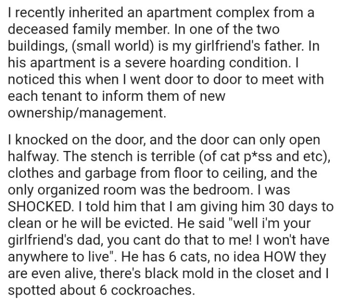 The OP went door to door to meet with each tenant to inform them of new ownership/management.