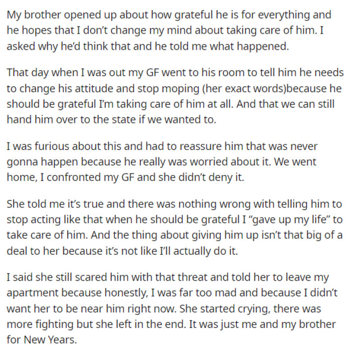 He Explains That His Brother Told Him What His Girlfriend Said, Leading Him to Talk to Her About It, and She Didn't Deny It.