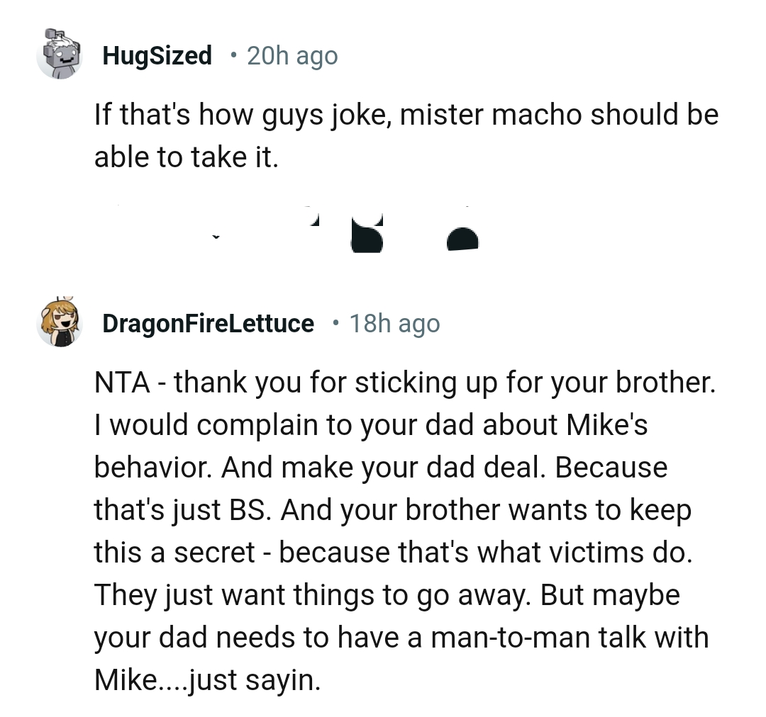 The OP is being thanked for sticking up for her brother