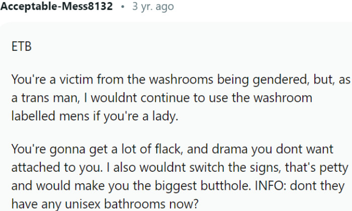 Navigating gendered washrooms can be challenging for victims of misgendering