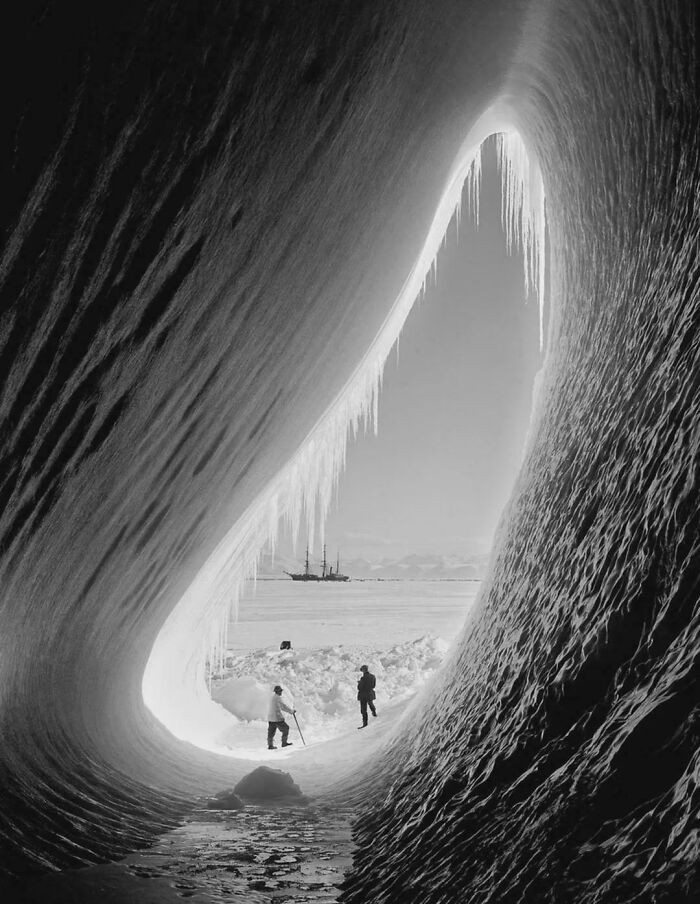"Geologist Thomas Griffith Taylor And Meteorologist Charles Wright In The Entrance Of An Ice Grotto. Terra Nova Expedition, Ross Island, 5 January 1911. Photo Taken By Herbert Ponting"