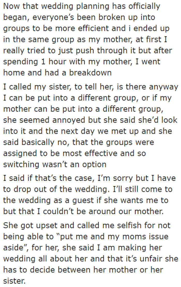 At first, the sister ensured the OP that she and her mom wouldn't cross paths.