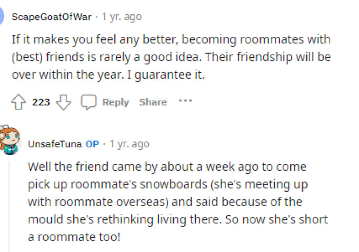 It seems the problem might worsen for OP's roommate if her friend doesn't want to live there either.