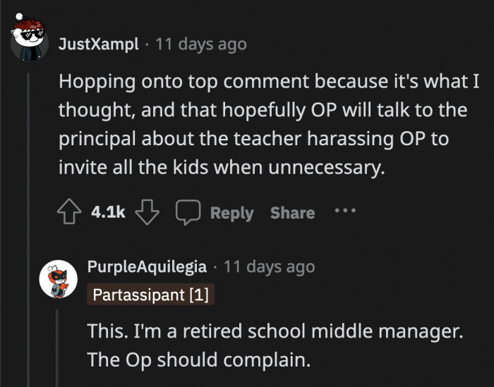 OP should let the principal know about the teacher's and the parents' email.