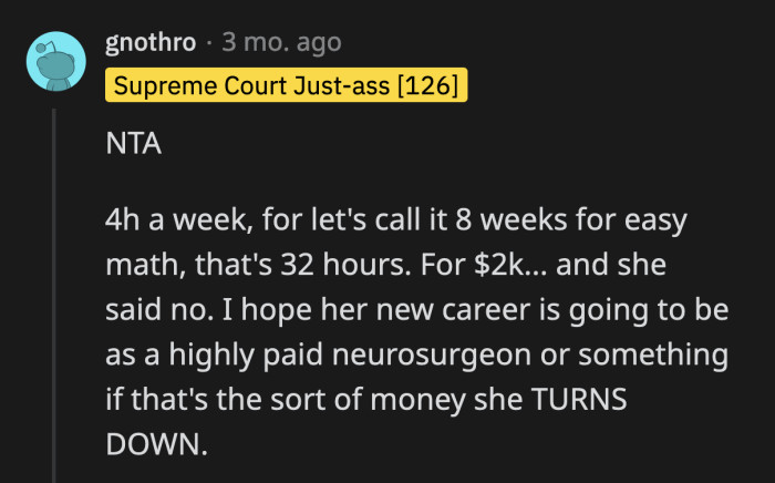 She will not get this generous offer for an entry-level job.