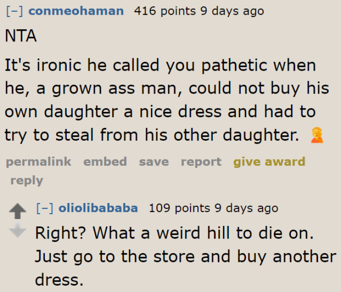 It's the OP's BIL who's being pathetic. Can't he buy his daughter one dress?