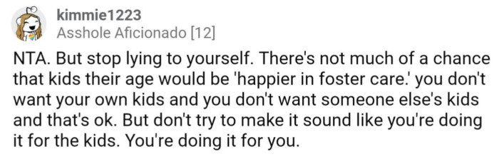 OP is doing it for herself