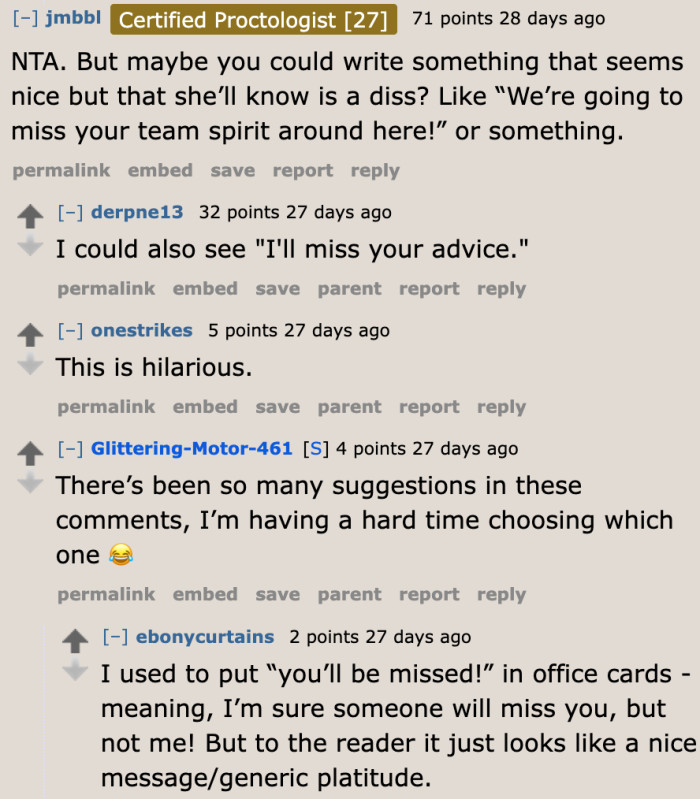 Other Redditors have a better plan: A pleasant message that's actually a diss.
